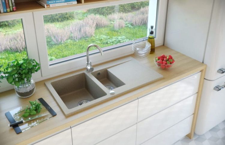 Zlewozmywak granitowy 1,5-komorowy 95x50 cm Darfor DG005 beż