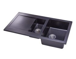 Zlewozmywak granitowy 1,5-komorowy 95x50 cm Darfor DG005 czarny nakrapiany