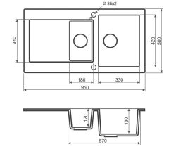 Zlewozmywak granitowy 1,5-komorowy 95x50 cm Darfor DG005 biały