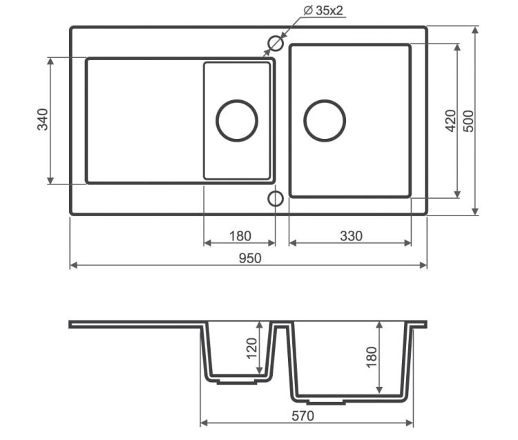 Zlewozmywak granitowy 1,5-komorowy 95x50 cm Darfor DG005 biały