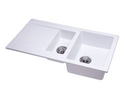 Zlewozmywak granitowy 1,5-komorowy 95x50 cm Darfor DG005 biały