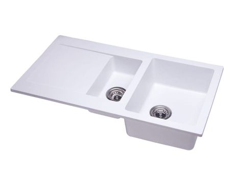 Przejdź do produktu Zlewozmywak granitowy 1,5-komorowy 95x50 cm Darfor DG005 biały