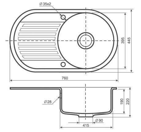 Przejdź do produktu Zlewozmywak granitowy jednokomorowy owalny 76,5x44,5 cm Darfor DG008 grafit