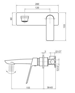 Bateria umywalkowa ścienna bez korka Vedo Desso VBD4012 chrom