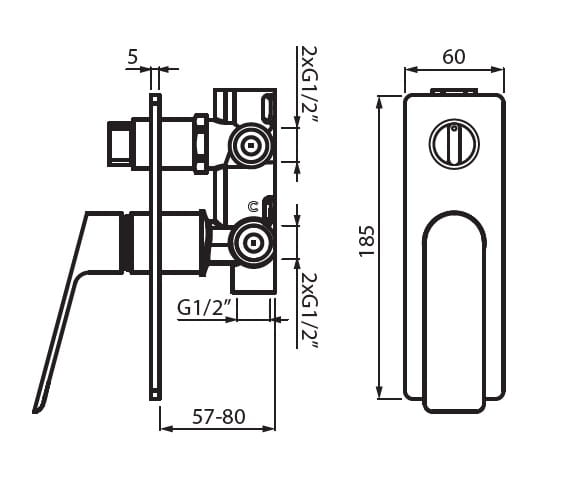 Bateria prysznicowa podtynkowa 3-drożna Vedo Desso VBD4017 chrom