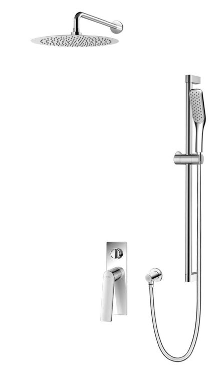 Kompletny zestaw prysznicowy podtynkowy okrągła deszczownica 30 cm z baterią podtynkową i słuchawką prysznicową na drążku Vedo Desso VBD4224/30 chrom