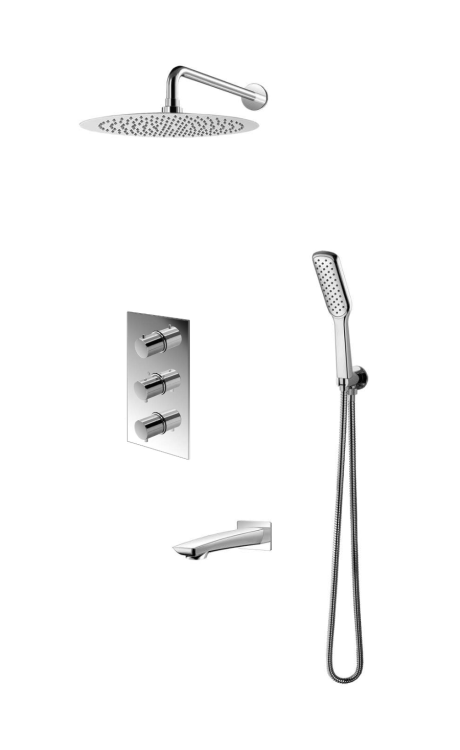 Kompletny zestaw wannowo-prysznicowy podtynkowy okrągła deszczownica 30 cm z baterią podtynkową, termostatyczną, słuchawką prysznicową i wylewką Vedo Desso VBD4231/30/TERMO chrom