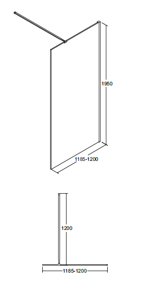 Kabina prysznicowa walk in 120x195 cm z panelem bocznym 50 cm Besco Aveo 120 rys. tech.