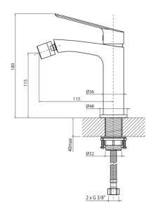 Bateria bidetowa 18 cm bez korka Vedo Desso Nero VBD4002CZ czarny mat