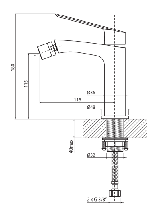 Bateria bidetowa 18 cm bez korka Vedo Desso Nero VBD4002CZ czarny mat