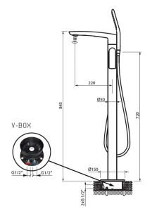 Bateria wannowa podłogowa wolnostojąca 84,5 cm Vedo Desso Nero VBD4008CZ czarny mat
