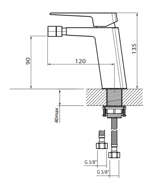 Bateria bidetowa 13,5 cm z korkiem klik-klak Vedo Sette Nero VBS7002CZ/C czarny mat