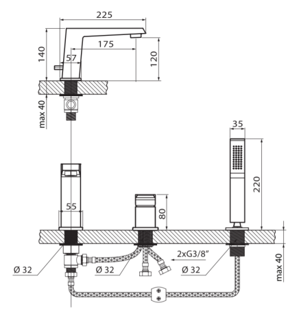 Przejdź do produktu Bateria wannowa 3-otworowa Vedo Sette Nero VBS7030CZ czarny mat