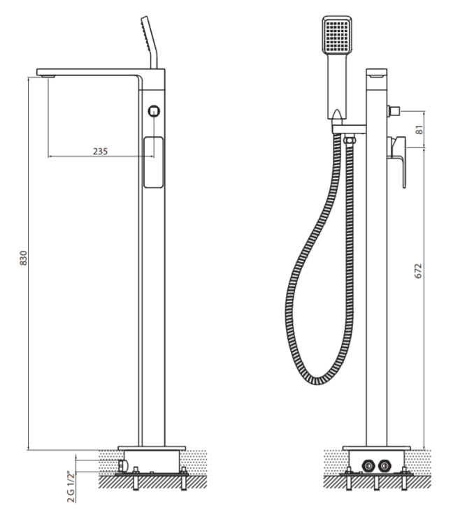 Bateria wannowa podłogowa wolnostojąca 83 cm Vedo VBM3008 chrom