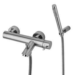 Bateria wannowo prysznicowa ścienna ze słuchawką prysznicową Paffoni Light LIG023ST stal szczotkowana