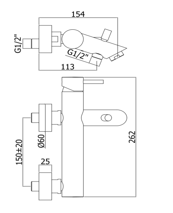 Bateria wannowa ścienna solo Paffoni Light LIG022ST stal szczotkowana
