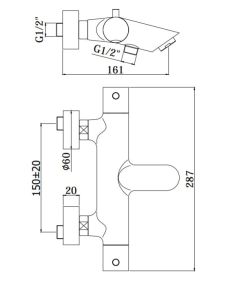 Bateria wannowo-prysznicowa ścienna ze słuchawką prysznicową Paffoni Light LIQ023ST stal szczotkowana