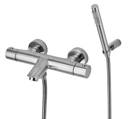 Bateria wannowo-prysznicowa ścienna ze słuchawką prysznicową Paffoni Light LIQ023ST stal szczotkowana