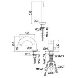 Bateria wannowa 3-otworowa Light LIG040LST stal szczotkowana