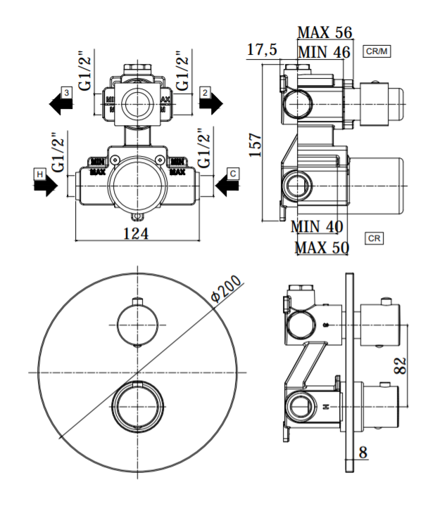 Bateria prysznicowa podtynkowa 2-drożna termostatyczna Paffoni Light LIQ018ST stal szczotkowana