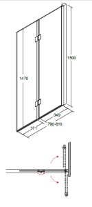 Parawan nawannowy 2-skrzydłowy 80x150 cm Besco Prestigio rys. tech.