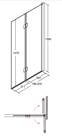 Parawan nawannowy 2-skrzydłowy 80x150 cm Besco Prestigio rys. tech.