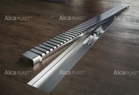Przejdź do produktu Odpływ liniowy niski 90 cm z rusztem Pure Alcaplast APZ101-850+PURE-850 stal połysk