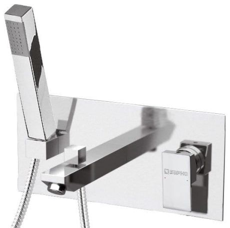 Przejdź do produktu Bateria prysznicowa podtynkowa z elementem podtynkowym, rączką prysznicową i wylewką, kompletna, geometryczna forma Sapho Latus 1102-09 chrom
