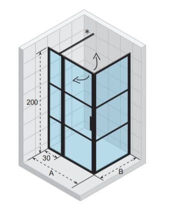 Przejdź do produktu Kabina prysznicowa prostokątna 110x90 cm z czarnymi profilami z drzwiami z elementem stałym Riho Grid GB203 G004017121