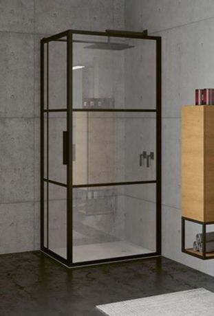 Przejdź do produktu Kabina prysznicowa prostokątna 130x90 cm z czarnymi profilami z drzwiami z elementem stałym Riho Grid GB203 G004023121