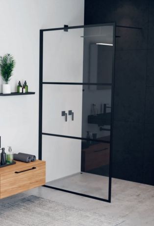 Przejdź do produktu Ścianka prysznicowa 90 cm walk-in z czarnymi profilami Riho Grid GB400 G004025121