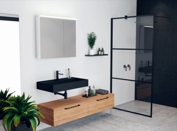 Ścianka prysznicowa 90 cm walk-in z czarnymi profilami Riho Grid GB400 G004025121