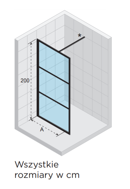 Ścianka prysznicowa 140 cm walk-in z czarnymi profilami Riho Grid GB400 GB4140000