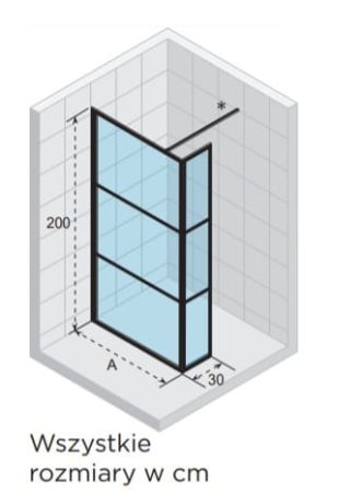 Przejdź do produktu Kabina prysznicowa 90 cm walk-in z elementem stałym i czarnymi profilami Riho Grid GB402 G004037121