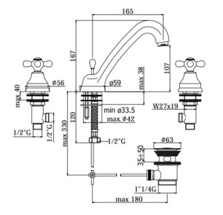 Przejdź do produktu Bateria umywalkowa 3-otworowa Retro Paffoni Iris IRV055 chrom