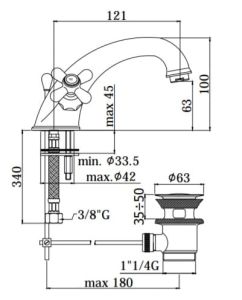 Bateria umywalkowa stojąca Retro Paffoni Iris IRV065 chrom