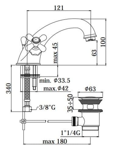 Bateria umywalkowa stojąca Retro Paffoni Iris IRV065 chrom