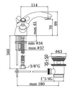 Bateria umywalkowa stojąca Retro z korkiem automatycznym Paffoni Iris IRV075 chrom