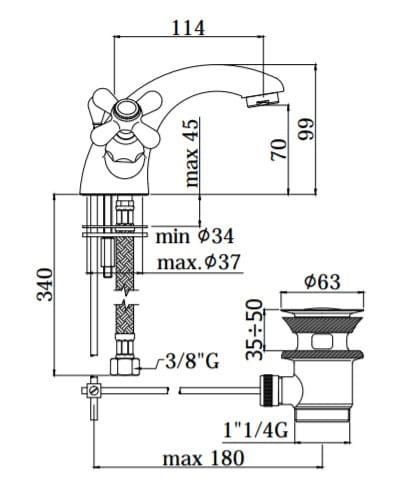 Bateria umywalkowa stojąca Retro z korkiem automatycznym Paffoni Iris IRV075 chrom