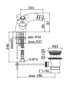 Bateria bidetowa Retro z korkiem automatycznym Paffoni Iris IRV135 chrom