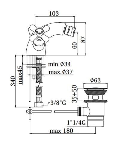 Bateria bidetowa Retro z korkiem automatycznym Paffoni Iris IRV135 chrom