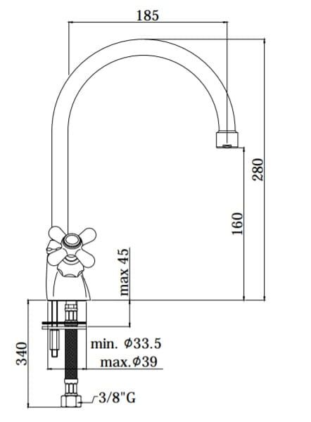 Bateria zlewozmywakowa stojąca Retro Paffoni Iris IRV180 chrom