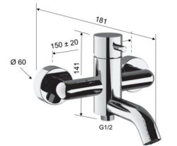 Bateria wannowa ścienna ze słuchawką prysznicową Daniel Tokyo TK610CR chrom