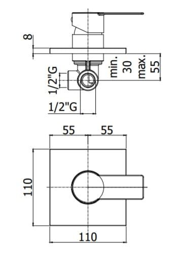 Bateria prysznicowa podtynkowa 1-drożna 11x11 cm Paffoni Tango TA010CR chrom