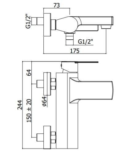 Bateria wannowa ścienna korpus Paffoni Tango TA022CR chrom