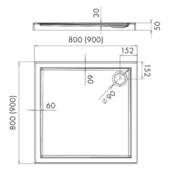 Brodzik kwadratowy 90x90x5cm Schedpol Caspar 3.261 rys.tech.