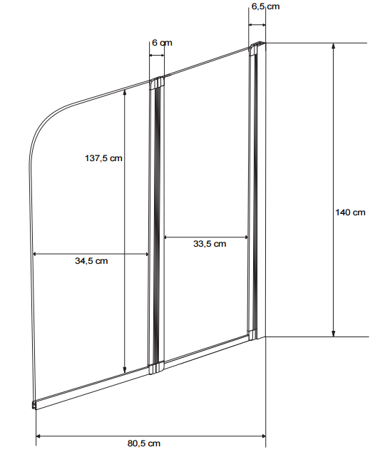 Parawan nawannowy 80,5x140 cm Besco Ambition 2 rys. tech.