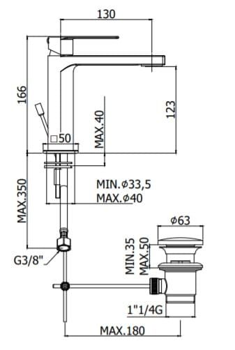 Bateria umywalkowa stojąca 17 cm z korkiem klik-klak Paffoni Tango TA071KCR chrom