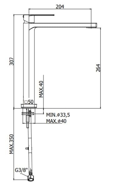 Bateria umywalkowa stojąca 31 cm bez korka wysoka Paffoni Tango TA081CR chrom