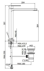 Bateria umywalkowa stojąca 31 cm z korkiem wysoka Paffoni Tango TA081KCR chrom